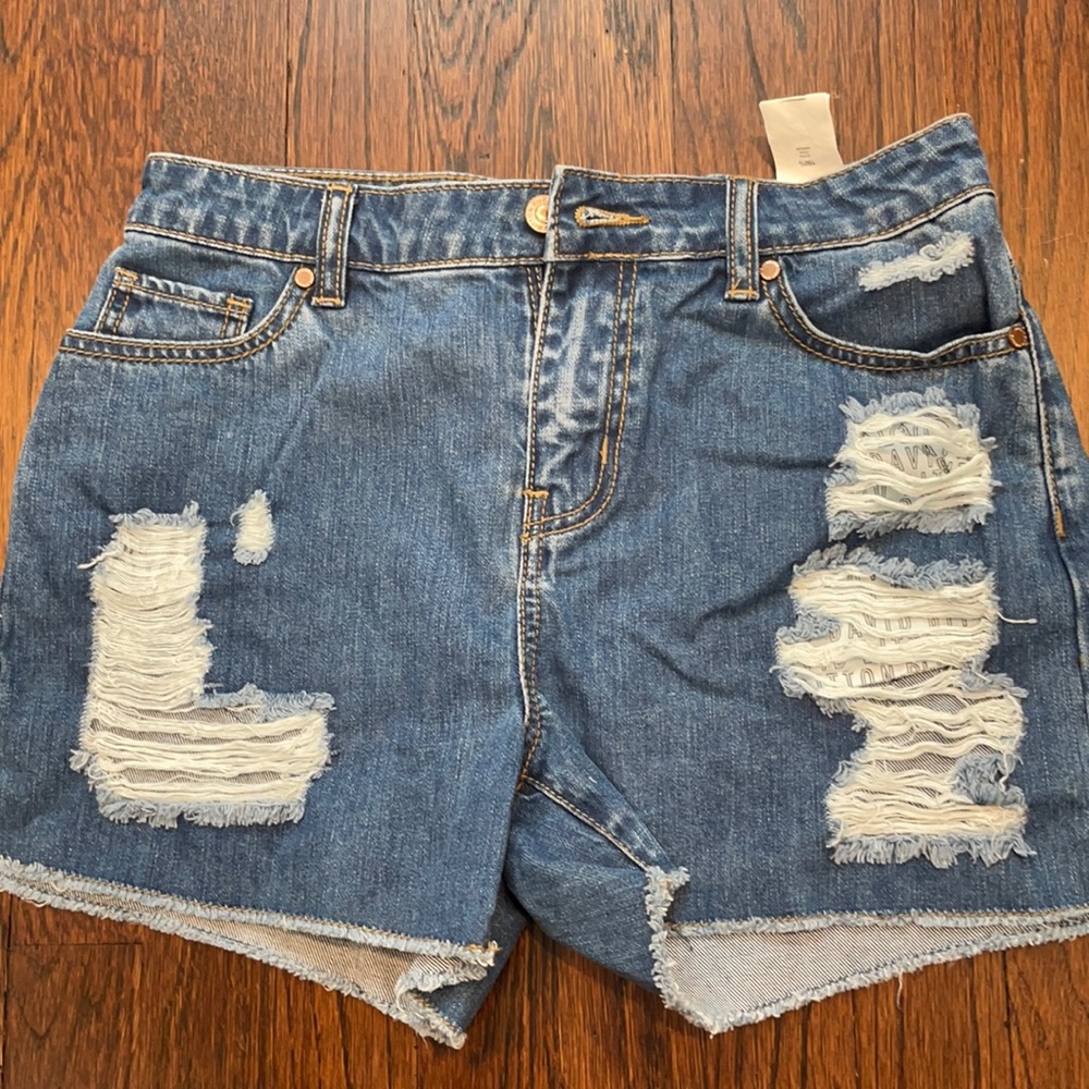 Ripped denim high rise shorts